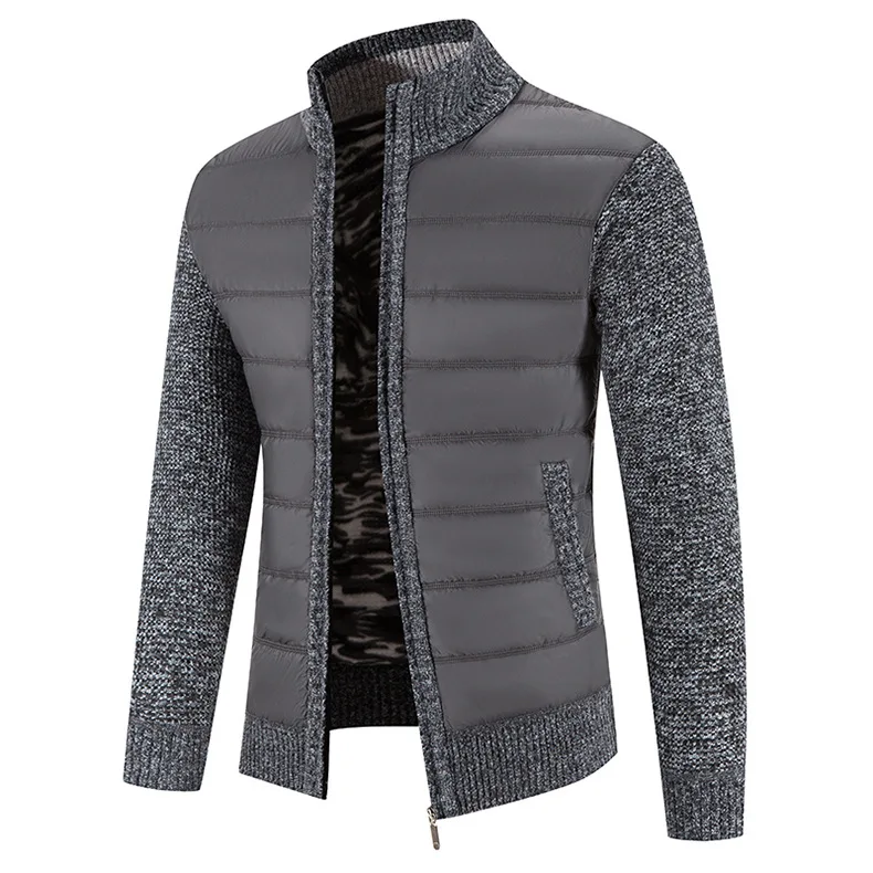 2024 New Men's Knitwear Coat Fashion Patchwork Cardigan Stand Collar Cotton Padded Jacket_voghion.com