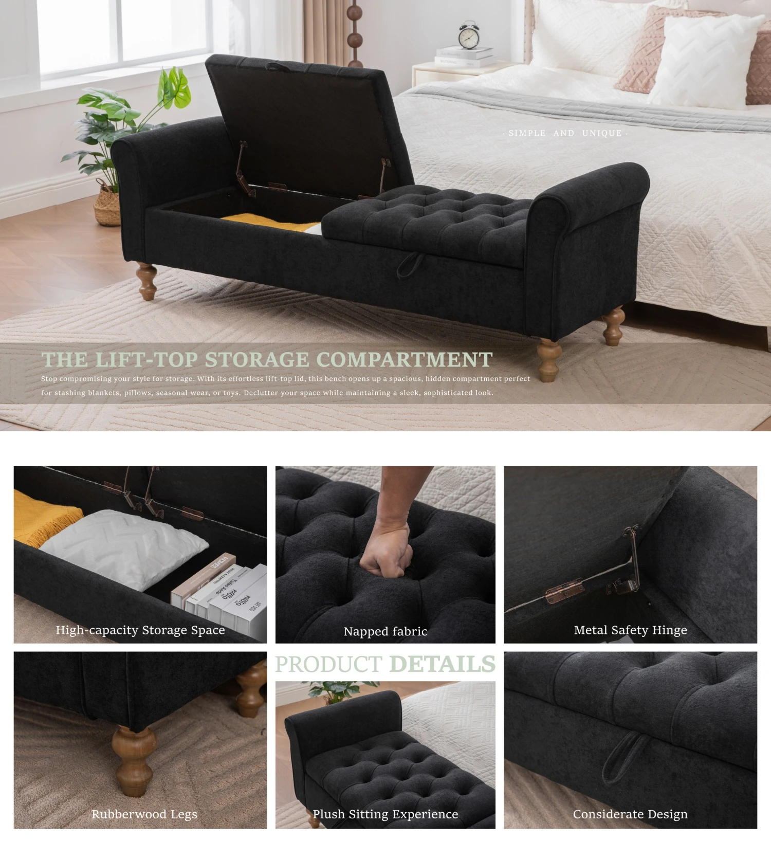 Elvarenae Estelle Rolled-Arm Storage Bench — product detail
