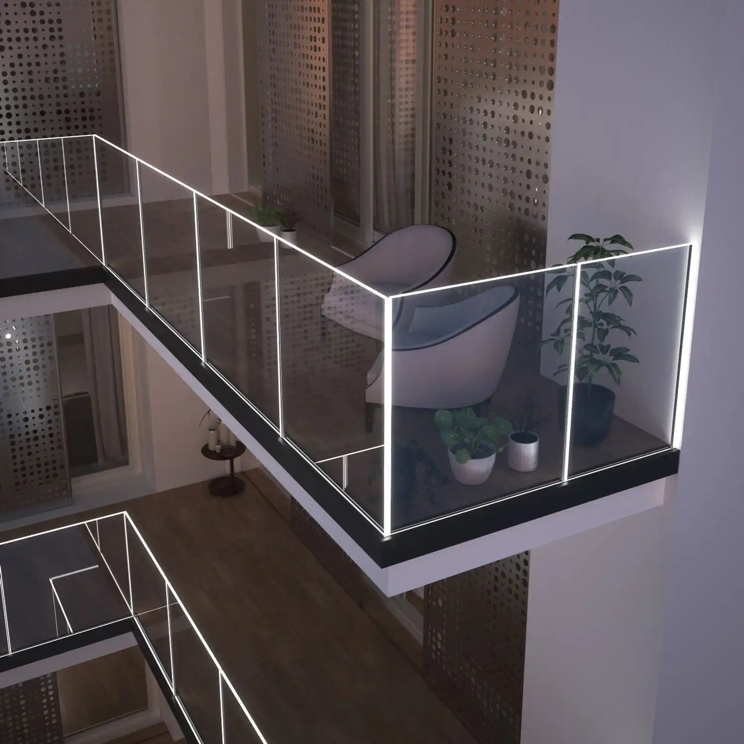 Fashion Design Aluminium U Channel Frameless Glass Railings with LED Light for Balcony Balustrade manufacture