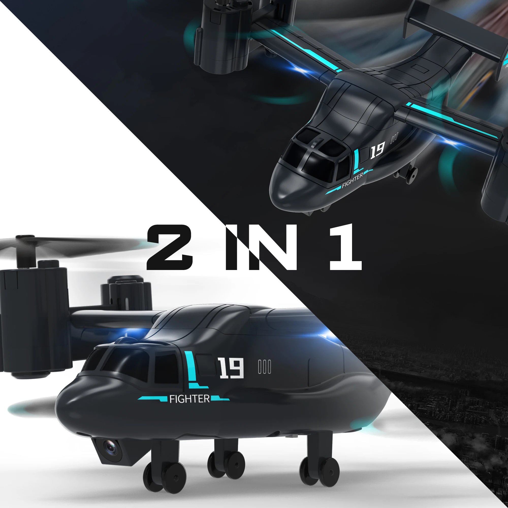 LM19 Real-Time Image Transmission 2-in-1 Fighter Aircraft Mini Drone Toy Headless Mode FPV Camera Real Time Image RC