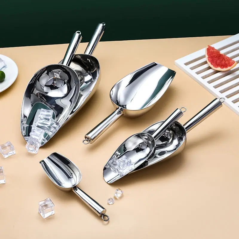 Stainless Steel Food & Ice Shovel Large Size Popcorn & Flour Utility Metal Scoops Bar Accessories for Kitchen & Party