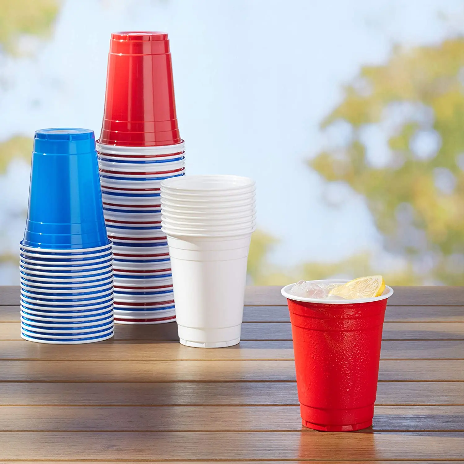 Custom 18 oz Disposable Party Plastic Cups Red White Blue Beer Drinking Cups