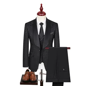 Men's Plus Size Jacquard Suit Wedding Groom Set Host Performance Wear