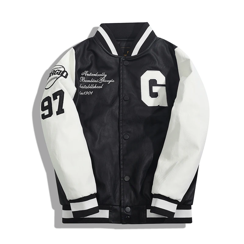 Wholesale Kids Jacket Coats Embroidery Winter College Baseball Children  Jacket Leather Letterman Black Boy's Varsity Jacket