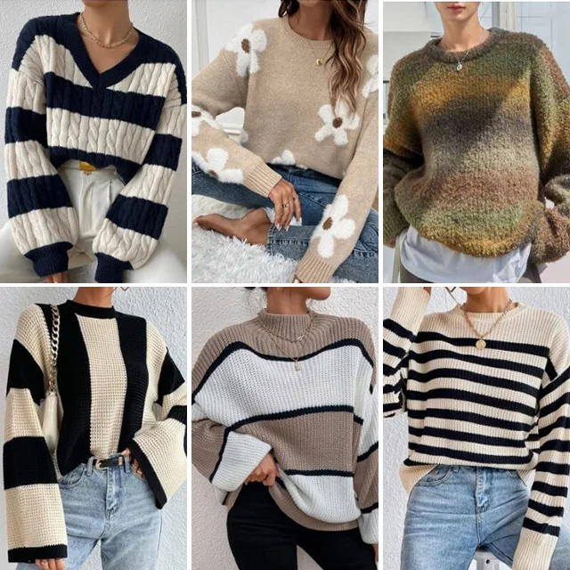 2023 Women's Sweater Pullover Jacquard Pattern Knitwear Long Used ...