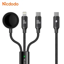 Mcdodo 494 100W 3 in 1 Cable Wireless Charger Metal Nylon Type C 5A Fast PD Charging 3 in 1 USB C Cable For iPhone iWatch Mac
