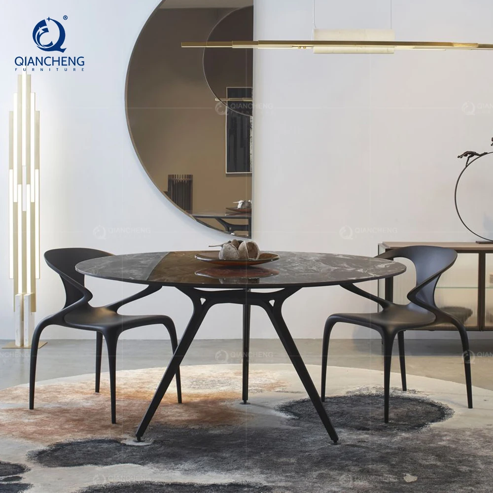 Factory Direct Sintered Stone Glass Composite Top Dining Table with Metal Leg for Kitchen Restaurant and Living Room Furniture