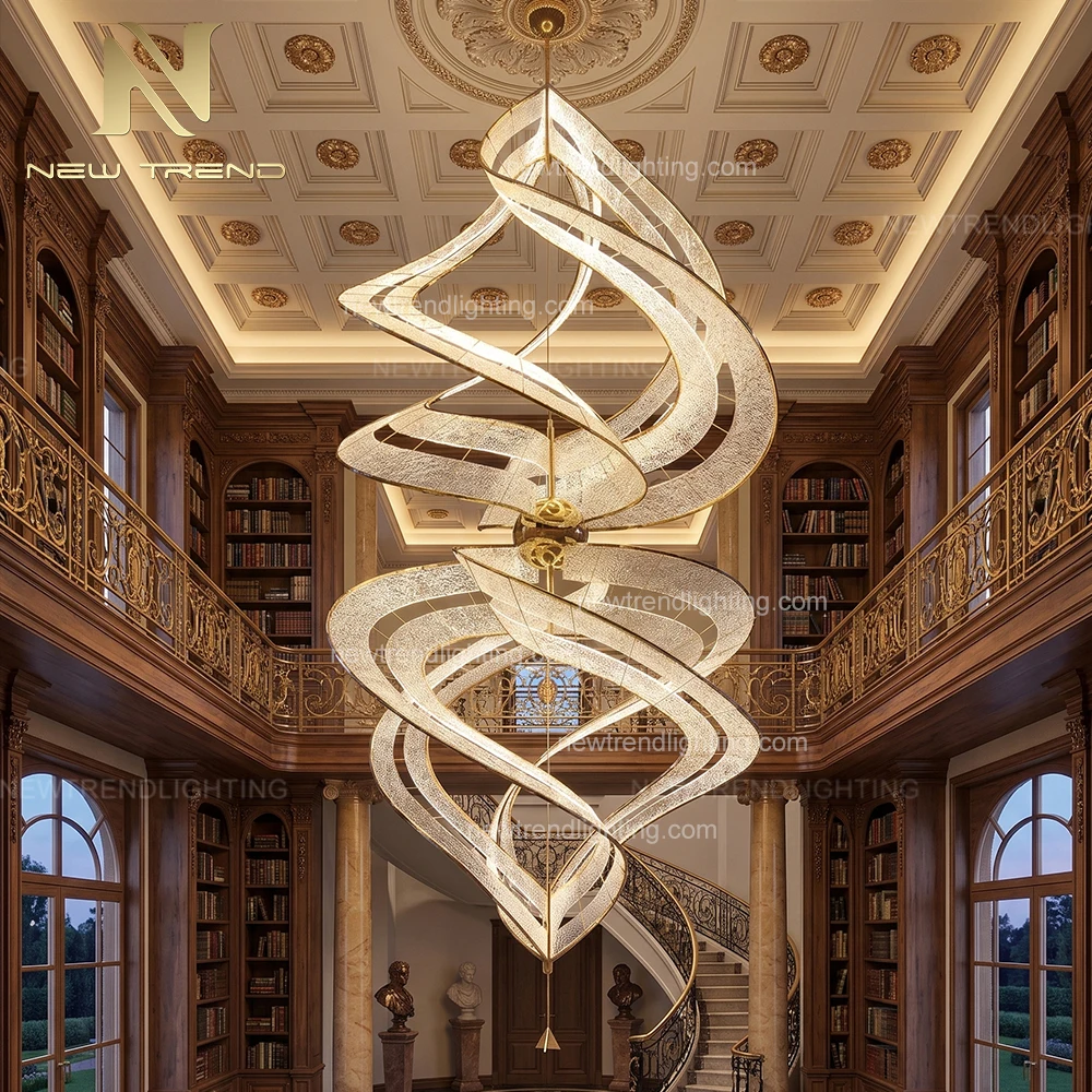 cpl-488Modern Fluid Spiral Ribbon Chandelier – Custom Oversized LED Sculpture Light for Hotel Atrium & Lobby