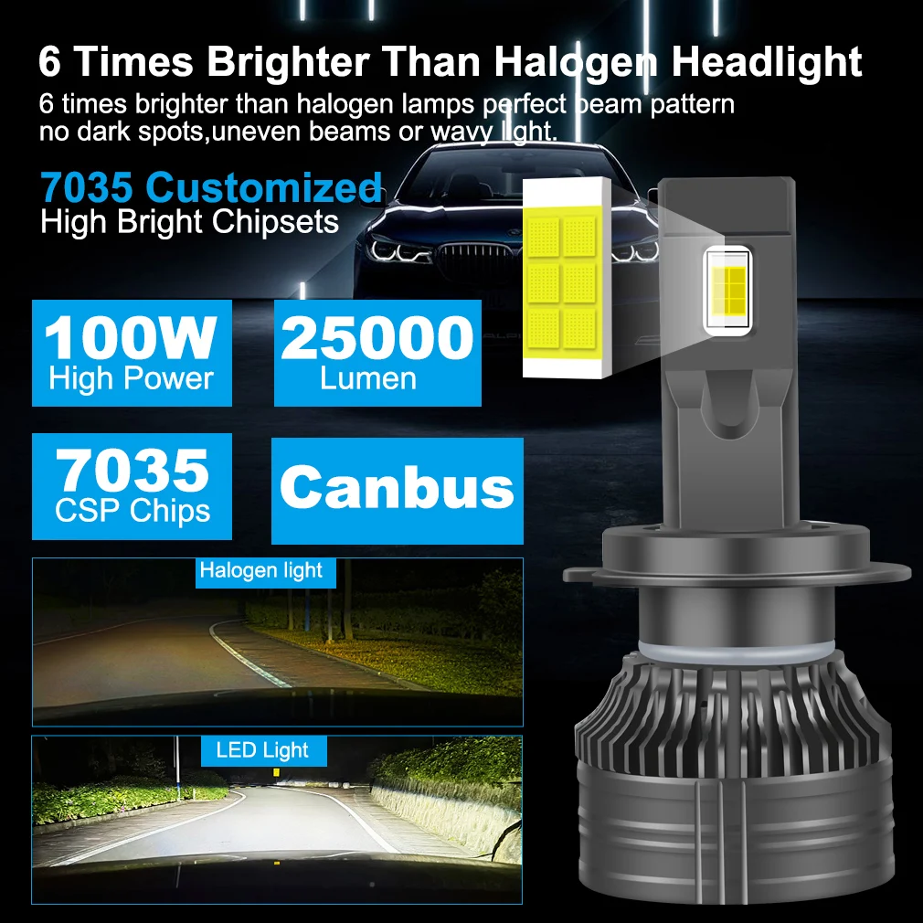 Xstorm Car Led H4 Headlight Bulbs 100W 25000LM 6000K Auto Headlamp H1 H7 H11 9005 9006 9012 Led H4 Lamps