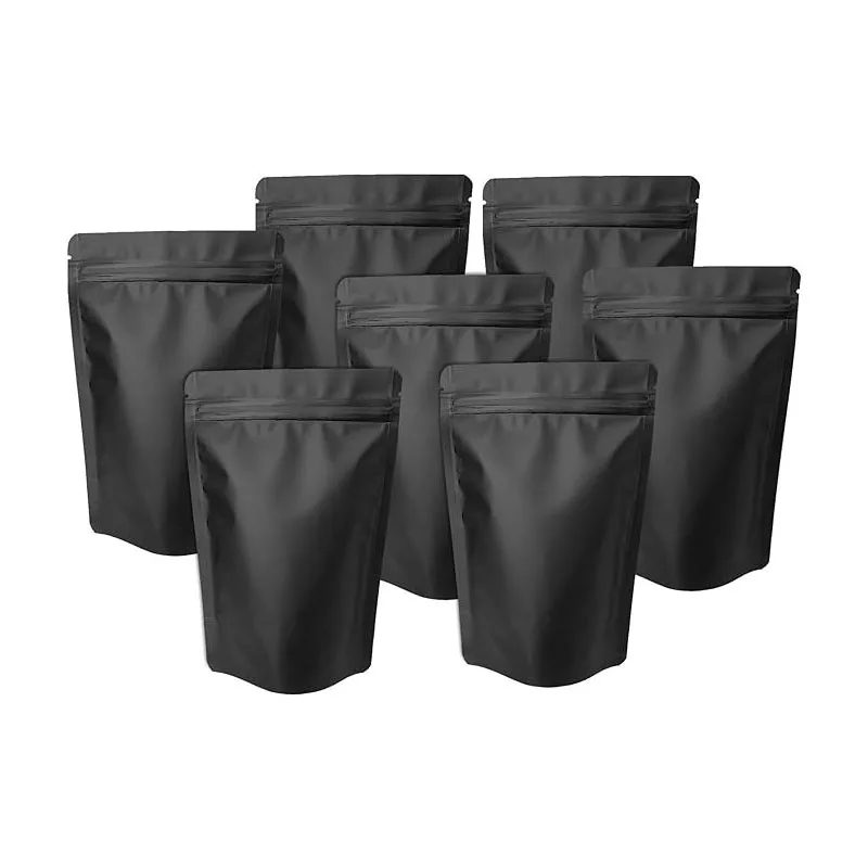 Resealable Matte Black Mylar Stand Up Bags Smell Proof Aluminum Foil Zip Lock Bag Pouch Doypack For Food Packaging