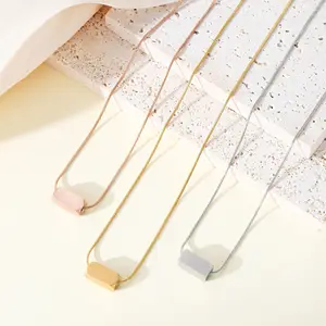 MW Minimalist Geometric Horizontal Bar Pendant Necklace: Elegant 316L Stainless Steel Modern Jewelry for Women