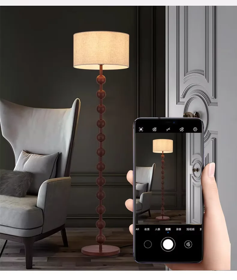 Custom European Retro Simple HotelLEDBedside Bedroom Living Room Study Wooden Fabric Shade Floor Lamp
