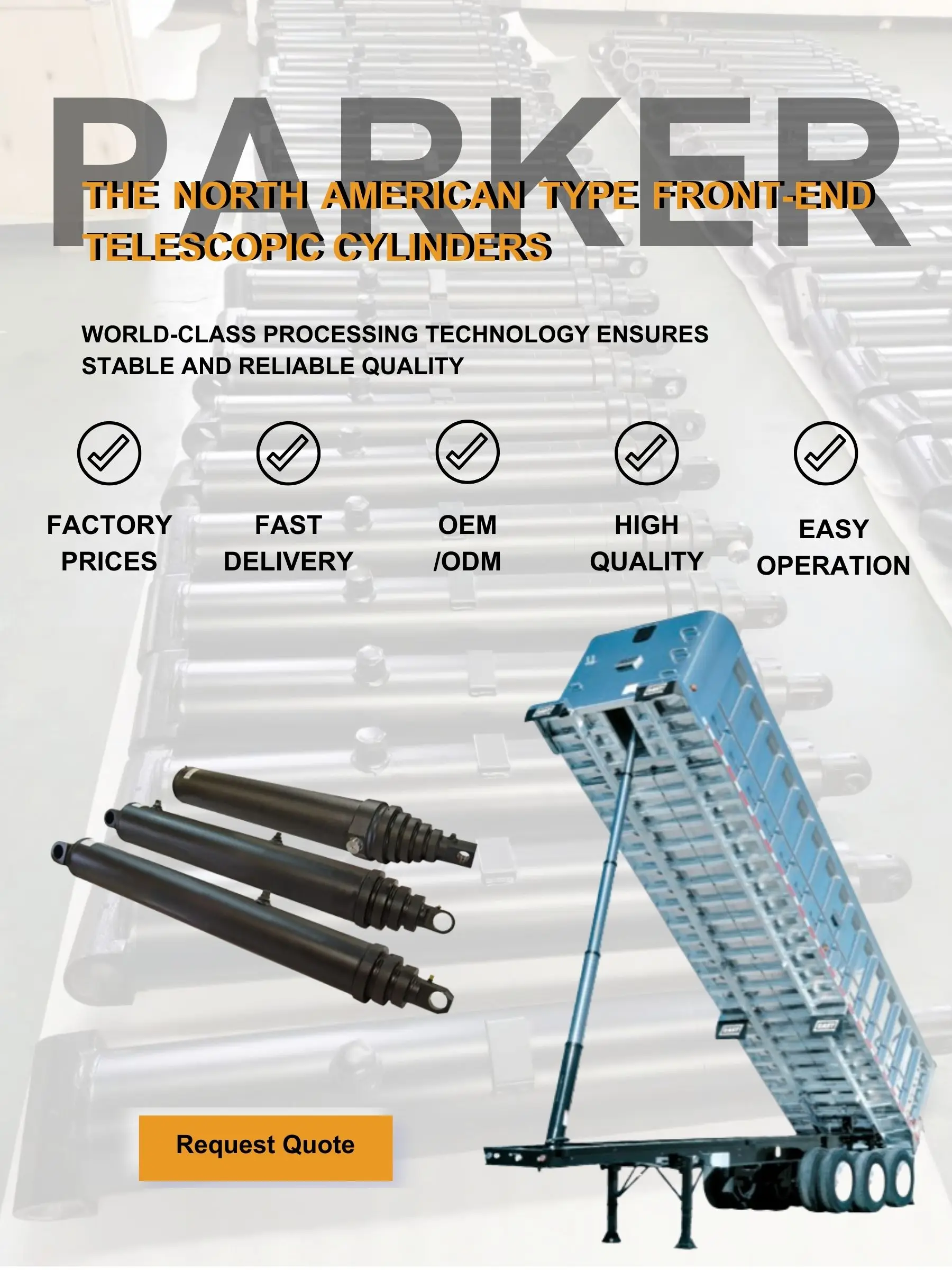 Parker Type Double Acting Hydraulic Cylinder For Dump Trailer Parker