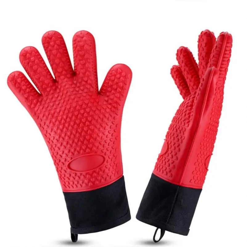 OEM/ODM Long Food Grade Silicone Oven Mitts Durable Heat and Slip Resistant BBQ Grill Glove