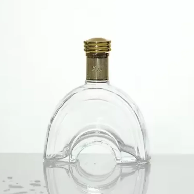 Custom Unique Flat Shaped Embossed Logo Empty Clear Alcohol Tequila Vodka Whiskey Brandy Glass Liquor Bottle 50cl/70cl Box 750ml