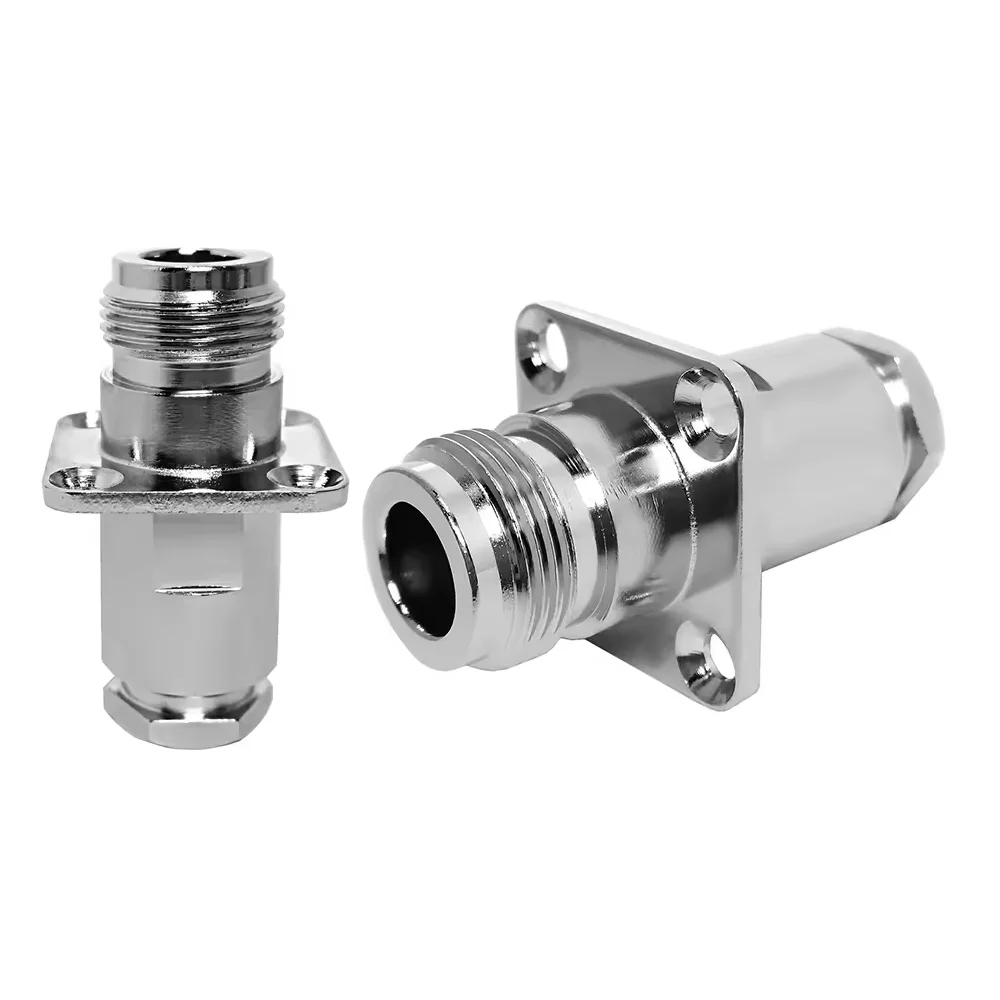 50ohm Nickel Plated Straight N Female Connector 4 Hole Flange Panel Mount Clamp for RG213 RG214 RG8 50-7 RF Coaxial Cable