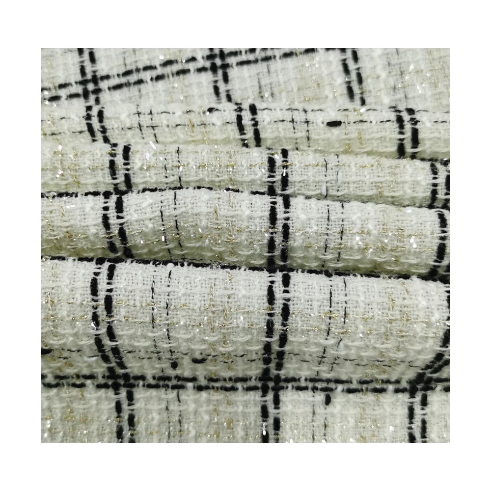 Hot sale tweed wool  fabric woven suit women polyester fabric woven fancy  clothing material fabric