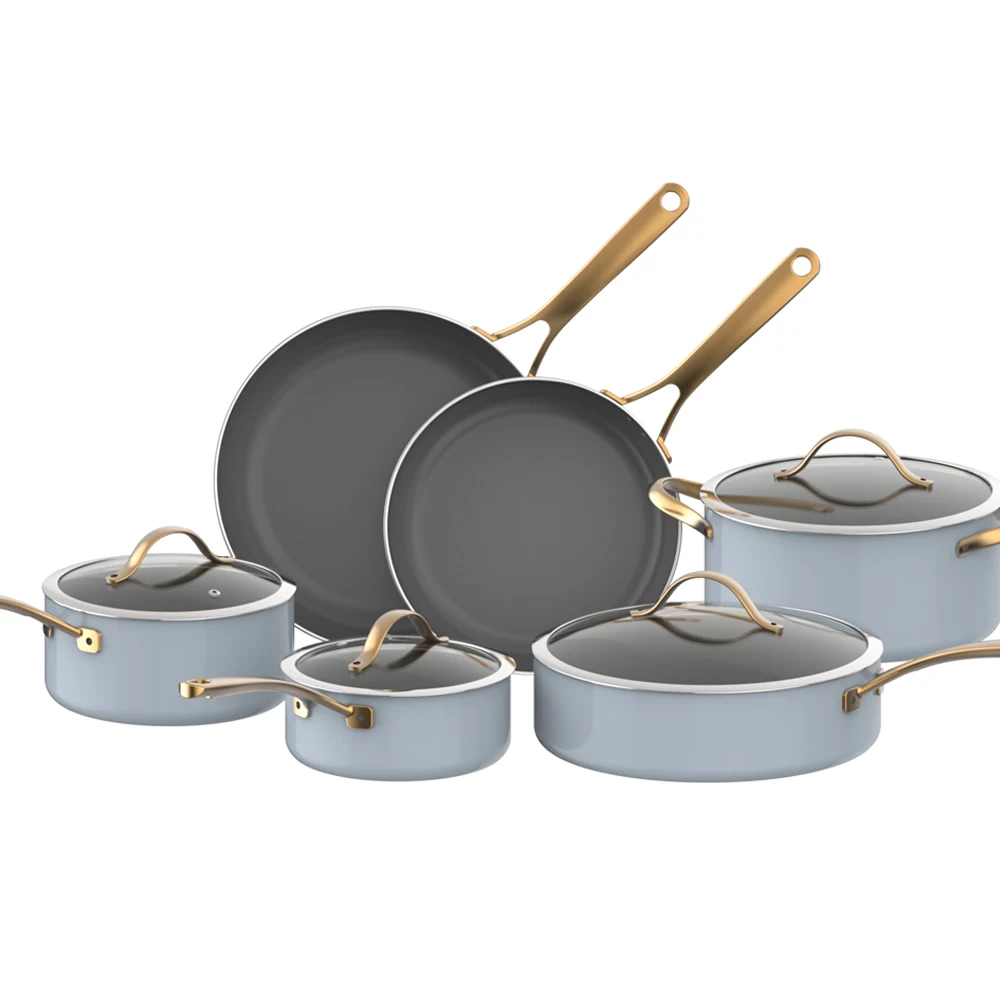 10pcs Aluminum Cookwareset Nonstick Cookware Sets Light Blue Pots And Pans Induction Kitchen