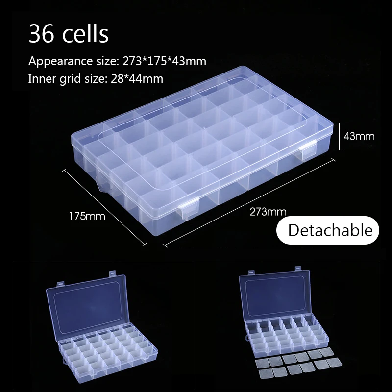 10/15/24/36 compartments plastic transparent storage box