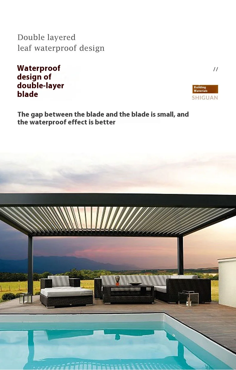 智能遥控电动百叶窗翻盖亭铝合金花园建筑室外别墅庭院压力自然