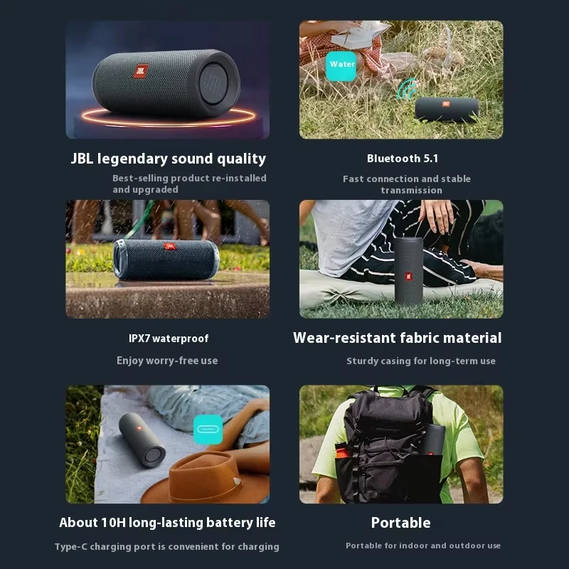 J B L FLIP ESSENTIAL 2 Second Generation Bluetooth Speaker Outdoor Portable Speaker IPX-7 Waterproof Design