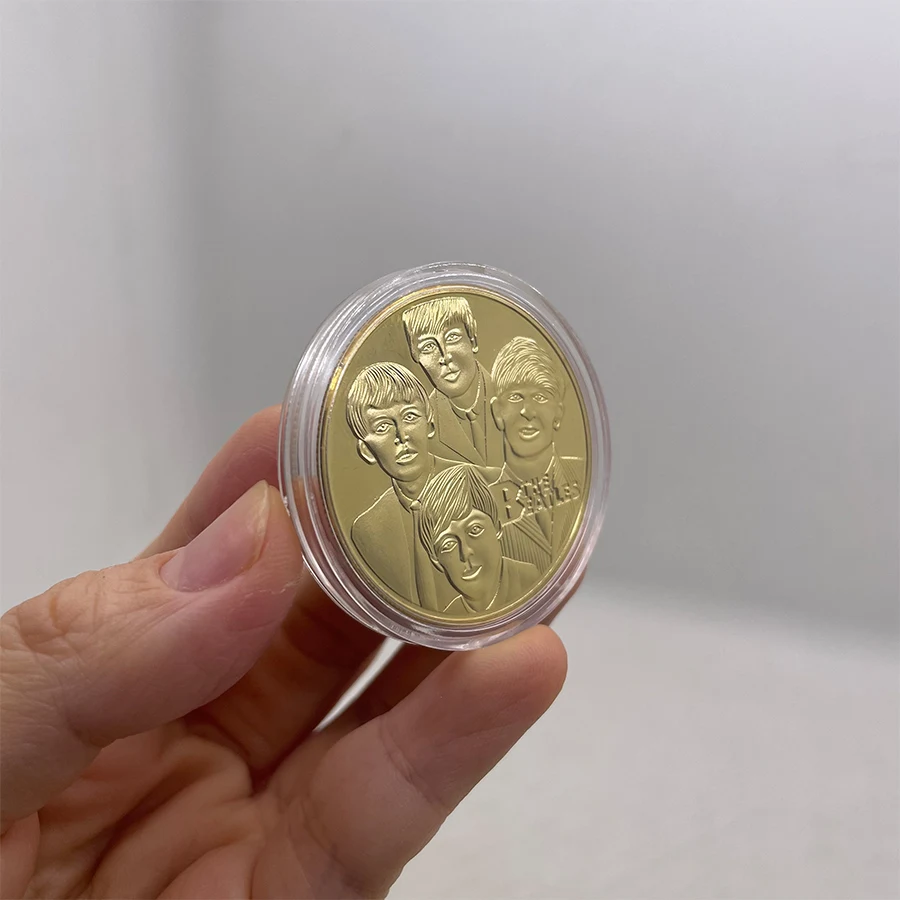 금속 공예 록큰롤 음악 레코드 기타 멋진 영국 록 밴드 동전 비틀즈 골드 도금 동전 기념 동전