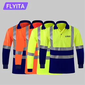 EN20471 Fluorescent Reflective Workwear High Visibility Polyester Construction Engineer Building Worker Polo Safety Work Shirt
