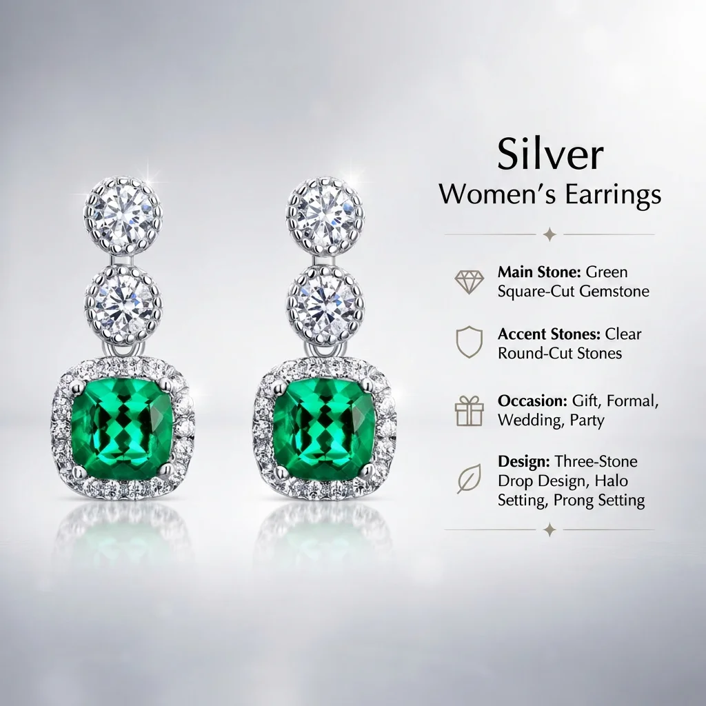 925 Sterling Silver Stud Earrings Green Cushion Cut Gemstone Halo Engagement Luxury for Wedding Party