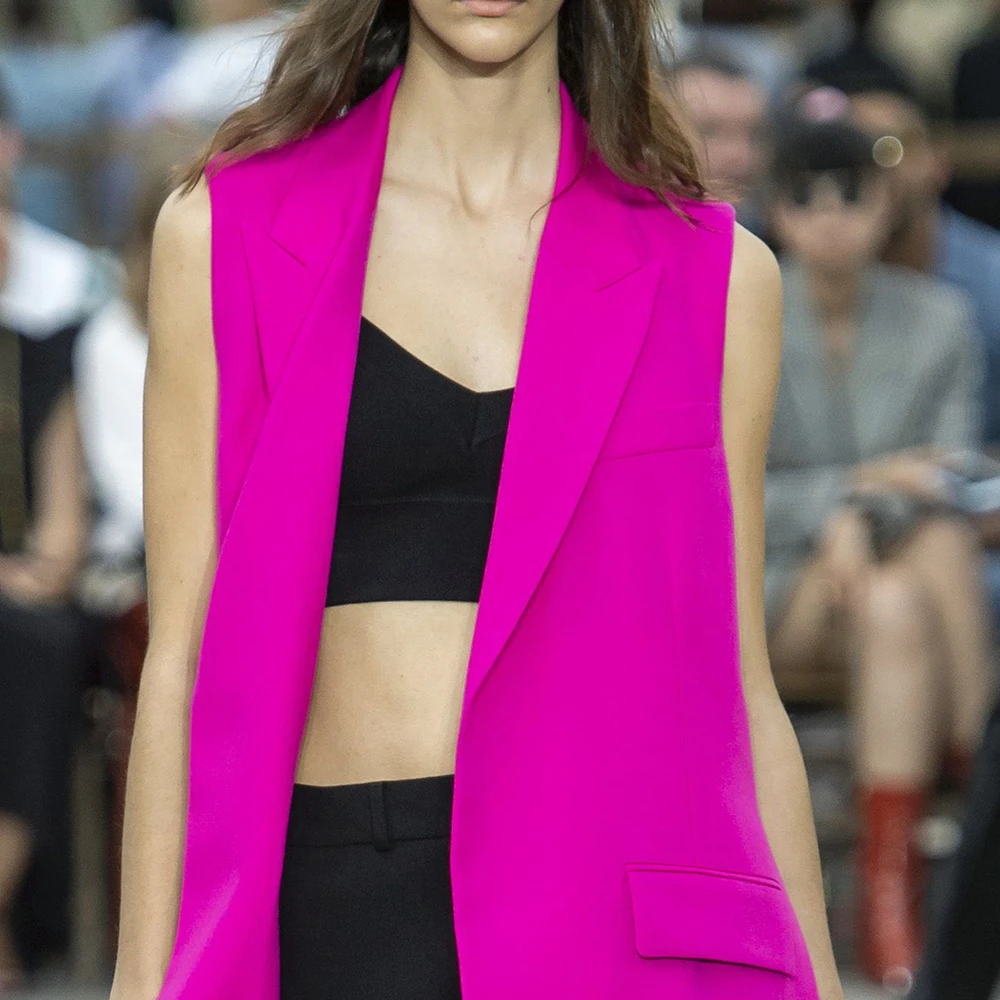 Casaco feminino sem mangas com colete, casaco longo aberto e