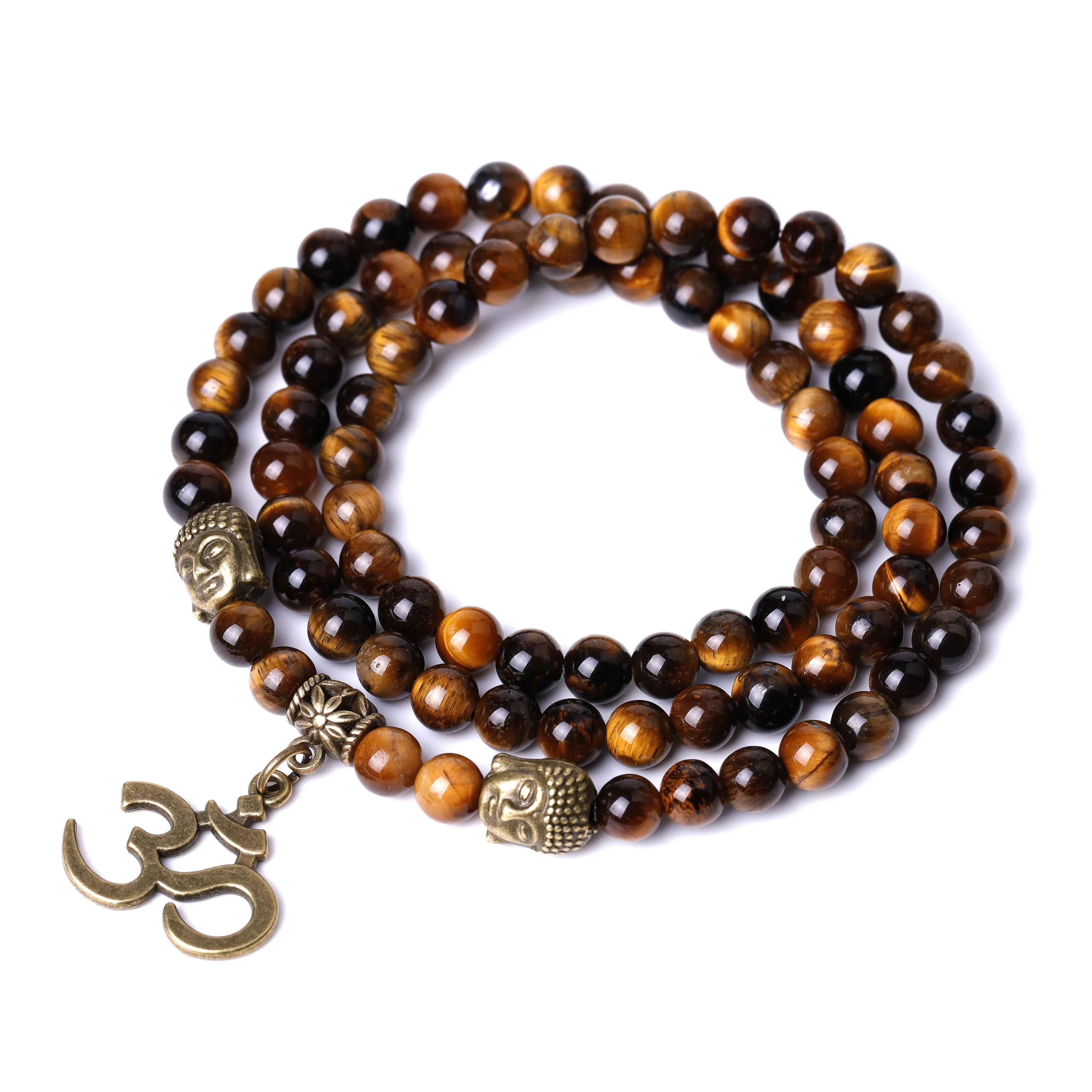 natural tiger eye stone om buddha bracelet