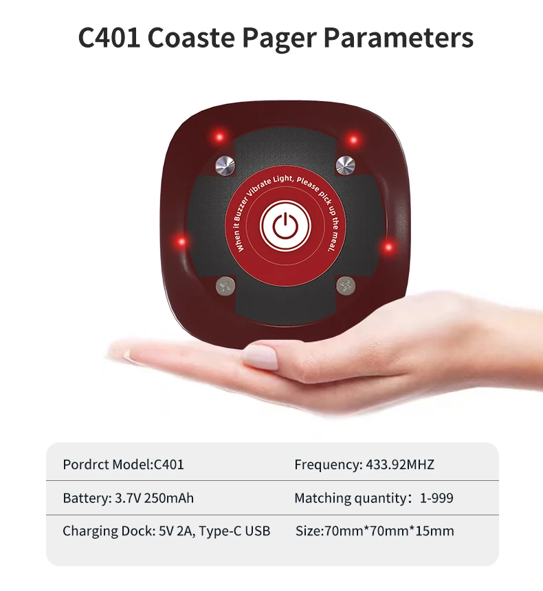 Wireless Waterproof Restaurant Pager Coaster System Guest Paging System