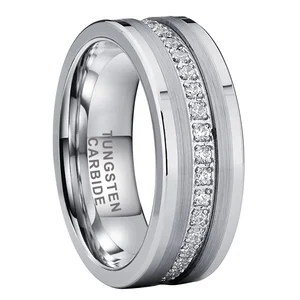 Coolstyle Jewelry 8mm Tungsten Carbide Ring for Men Women Engagement Promise Wedding Band Cubic Zirconia Stone Inlay Comfort Fit