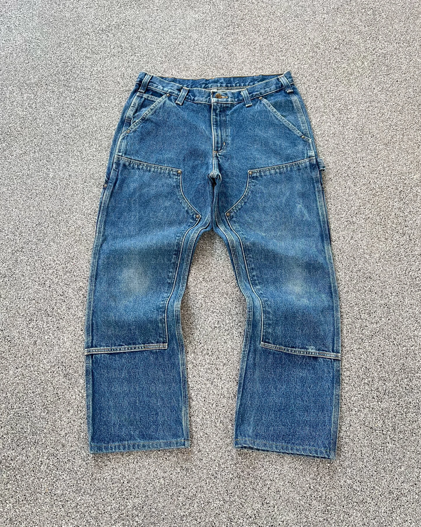 Salati Custom Men's Jeans Sun Faded Wash Double Knee Oversized Straight Carpenter Man Cargo Trousers High Baggy Boyfriend Print gallery 2