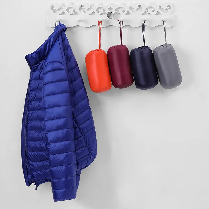 Custom Lightweight White Duck Jacket For Mens Front Zipper Up Packable Insulated Quilted Down Coat_voghion.com