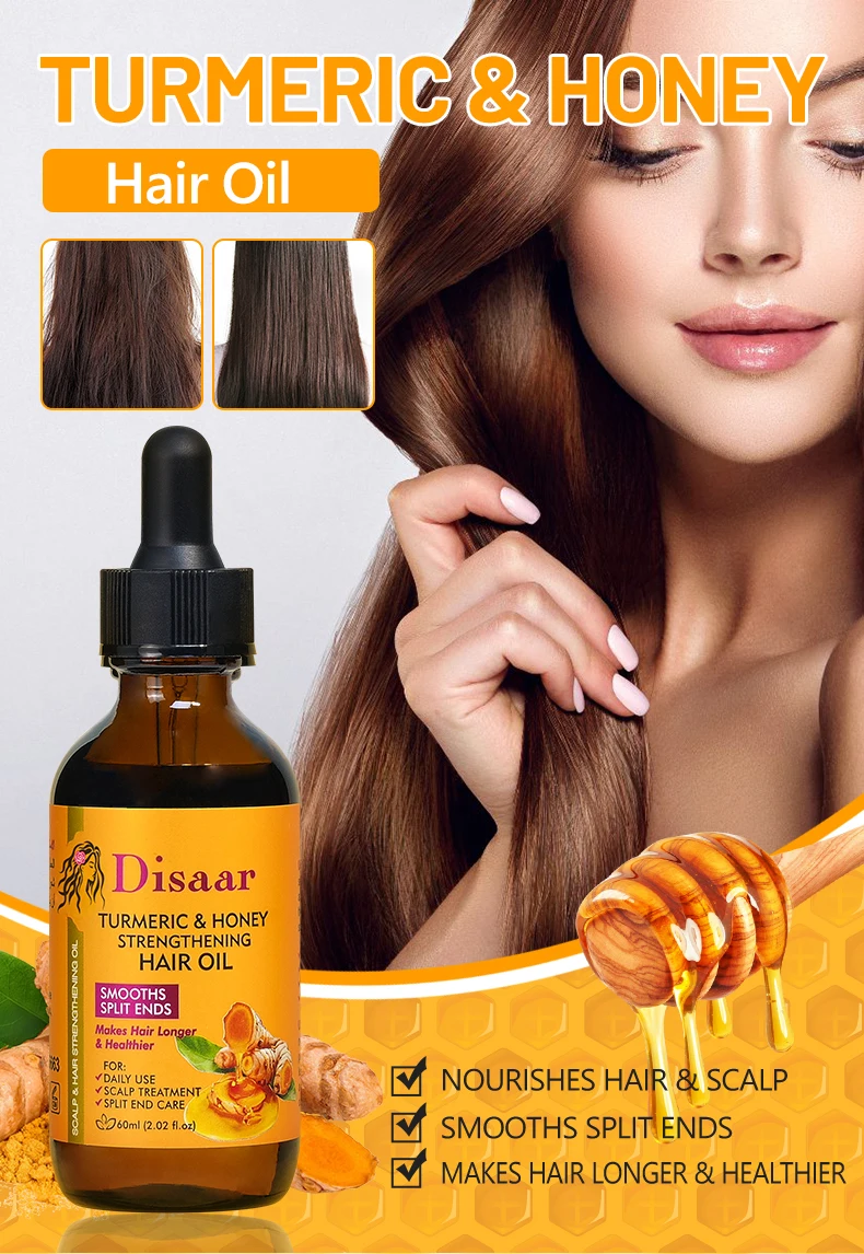 Turmeric & Honey Hair Strengthening Oil Tea Tree Oil Nourish Scalp Long Lasting Hair Smoothing Split End Remover Hair Care Oil