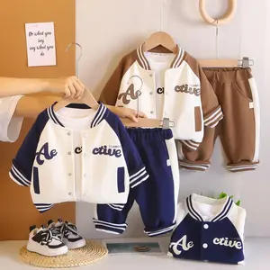 Spring Autumn Children's Wear New Suit Boy's Baseball Handsome Leisure Three-Piece Cotton Suit Baby's