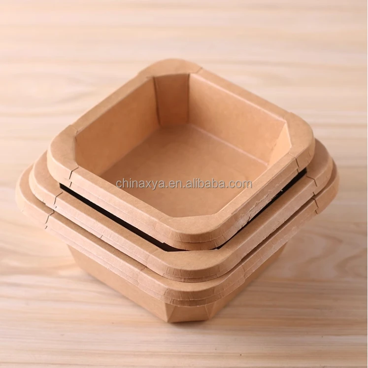 300ml 500ml 700ml 1000ml  1200ML Disposable Eco Friendly Rectangular Container Salad Fast Food Box Paper Bowl With Lid details