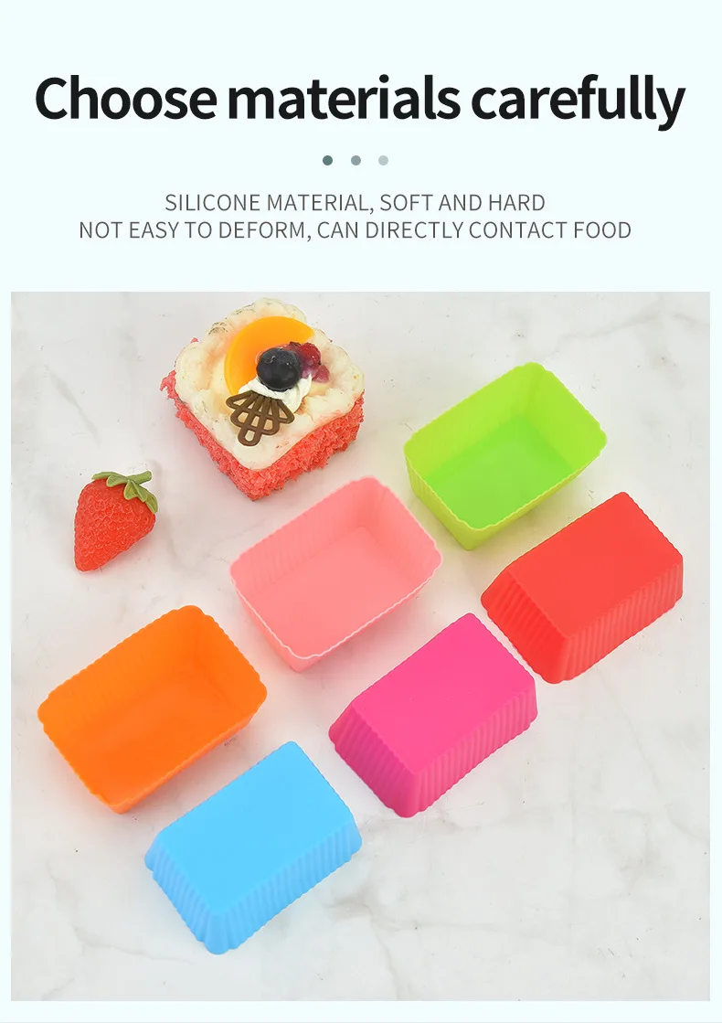 Reusable Rectangle Shape Silicone Baking Cups Standard Colorful Silicone Cake Mold for Tools supplier