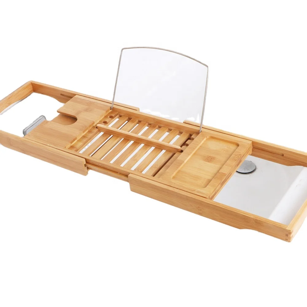 Bath Caddy Bath Tray Telescopic Bathtub Shelf 4pcs Bamboo Fiber