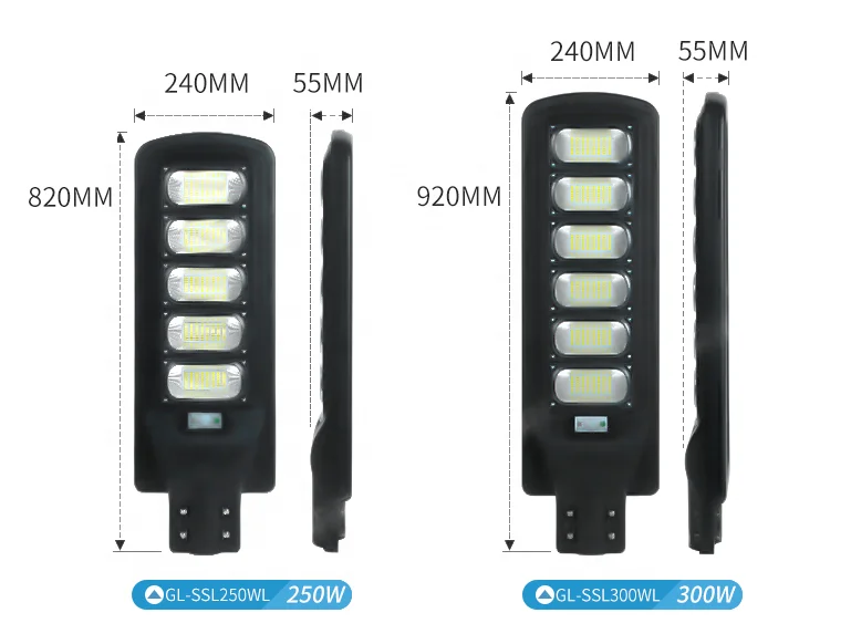 ABS IP65 LED Integrated Solar Street Light High Brightness 6-8m Radar Sensor 200 - 300w