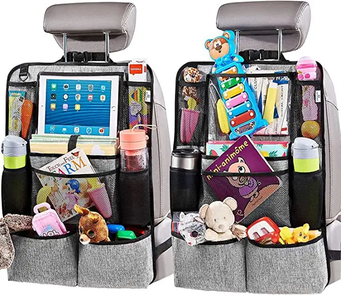Kids Auto Travel Accessories Kick Mats Backseat Protector with Polyester Practical Car Organizer with Pocket