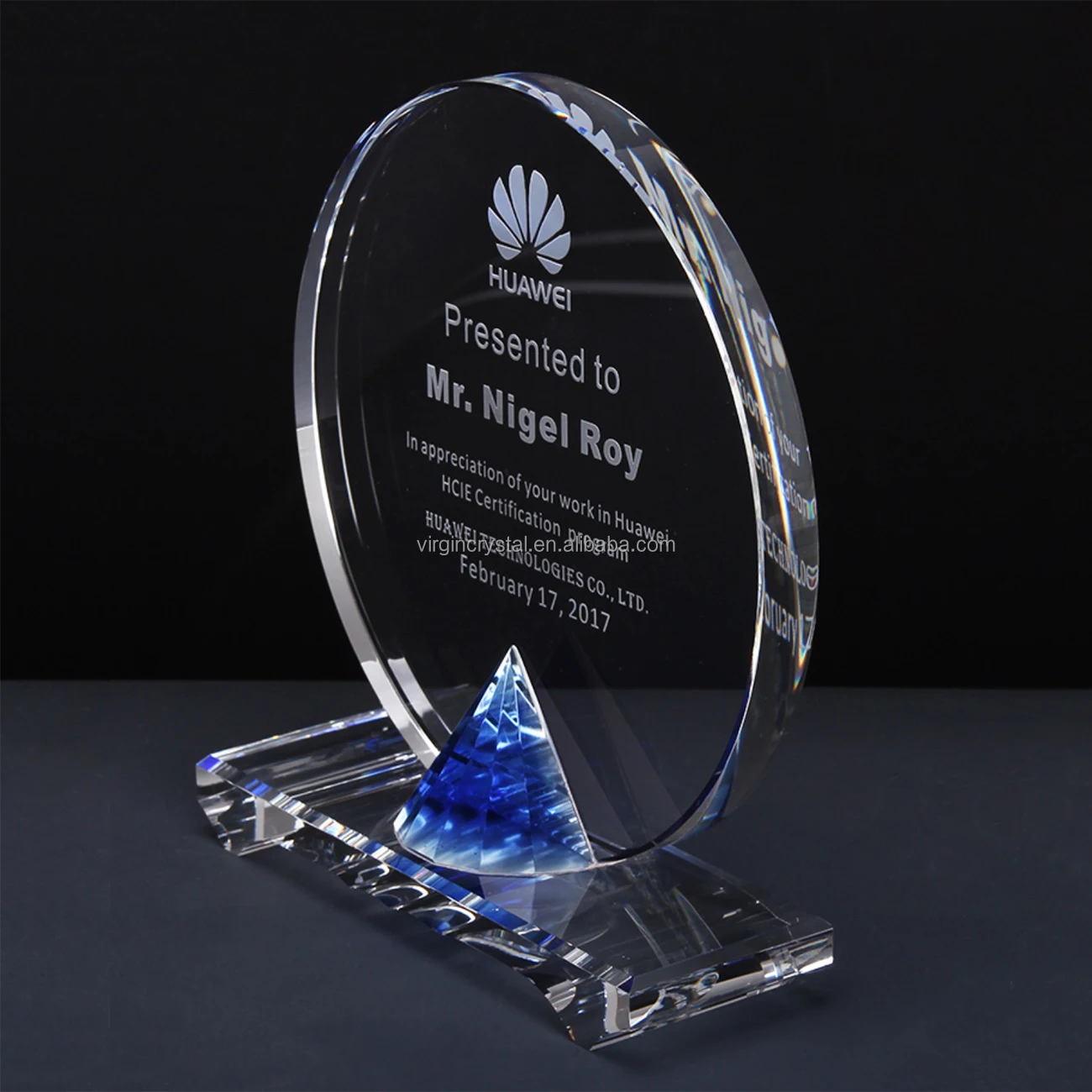 Pujiang Factory Hot Sale K9 Glass Laser Engraving Custom Blank Round Plaque Crystal Trophy Awards Business Events