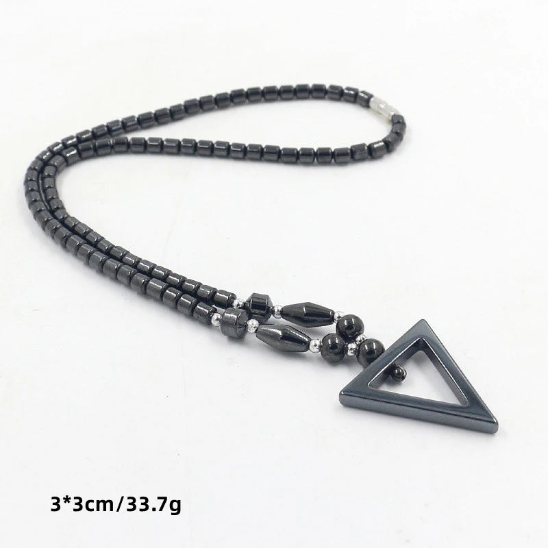 Geometry Cross Triangle Pentagonal Star Pendant Hematite Beaded Necklace for Men Women