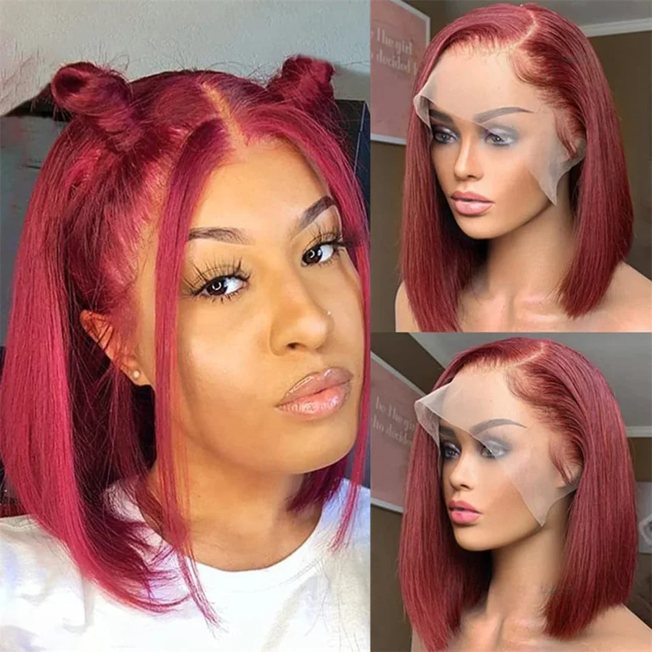 Burgunder Echthaar Perücke Lace Front 99j Rot Glueless Bob_voghion.com