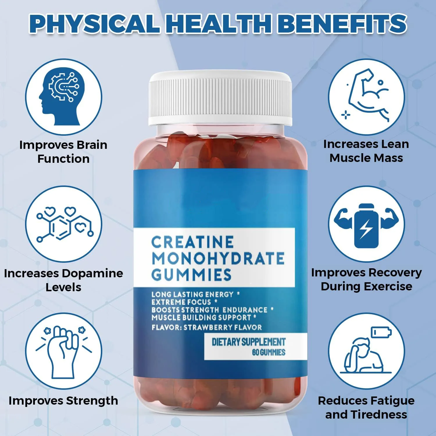 Wholesale Weight Gain Creatine Infused Monohydrate Gummies 5g Private