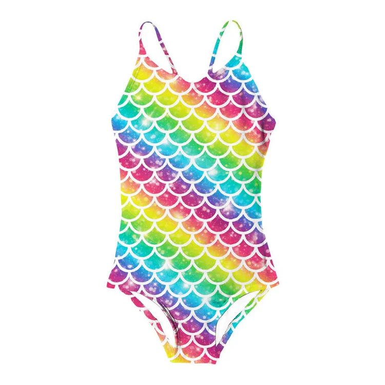 3-10Y Halter One Piece Quick Dry Breathable Swimsuit Bikini Soft Elastic Digital Printing Kids Girls Mermaid Swimming Costume manufacture