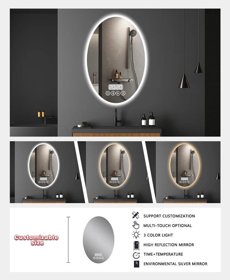 product espejos inteligentes bath mirrors smart led bathroom mirror with light lights  clock and bluetooth-4