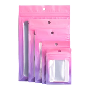 100pcs/Pack Three Side Seal Bag Matte Pink Foil Mylar Plastic Zip Lock Bag with Window