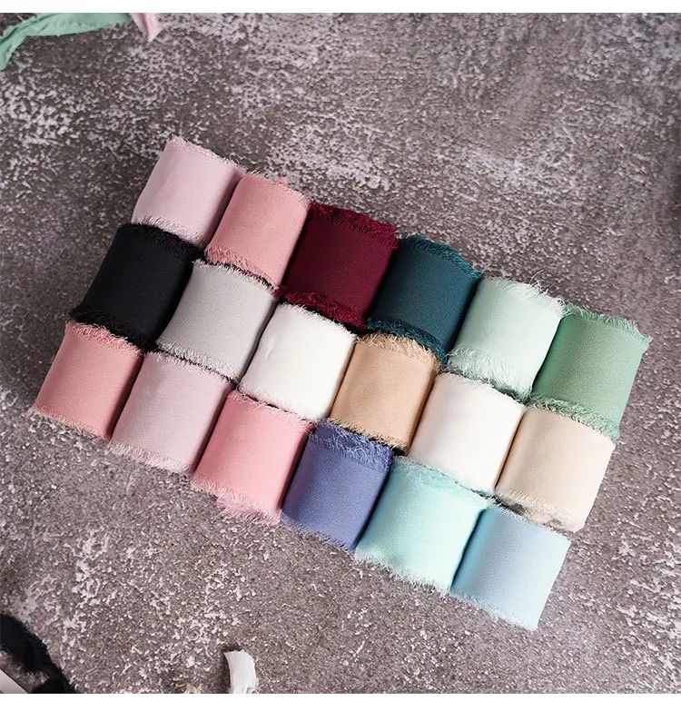 Шелковая лента ручной работы с необработанными краями, необработанная шифоновая лента, однотонная Рождественская декоративная Свадебная лента для галстука