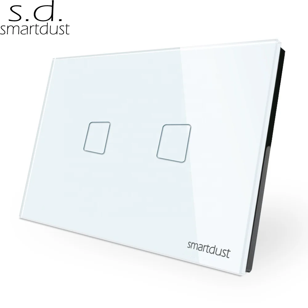Smartdust New Design Glass Panel Waterproof US AU 2 Gang 1 Way Switch For Led Lights Touch Dimmer
